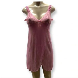 Pink Size Small Lace and Lettuce Trim Lingerie Dress & Matching Thong.